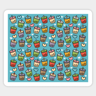 Cute Bubble Tea Flavors and Hearts Pattern Sticker